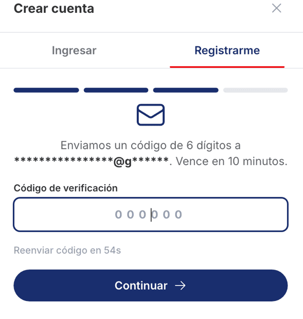 Campo para el código de verificación