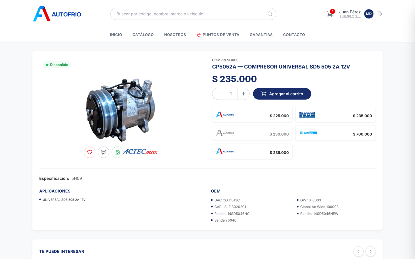 Ficha de un producto con precio y equivalencias