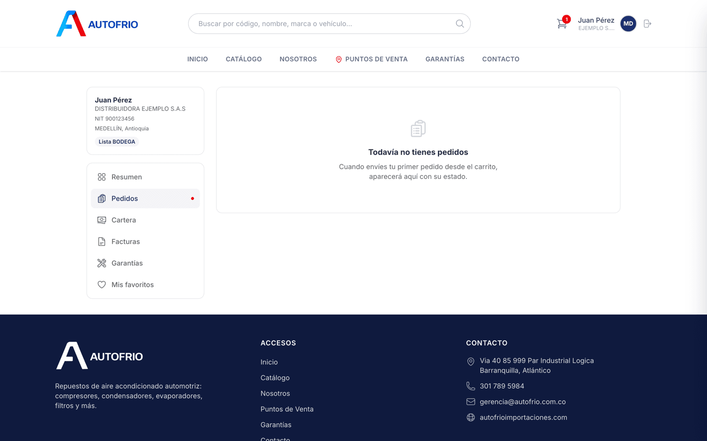 Listado de pedidos del cliente